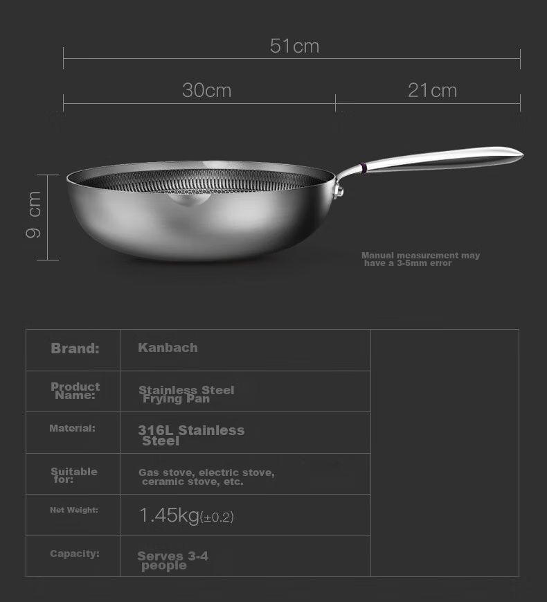 KBH 316L Stainless Steel Frying Pan, Non-Stick Pan, 30cm, Suitable for Home Use with Gas Stove Or Induction Cooker 15