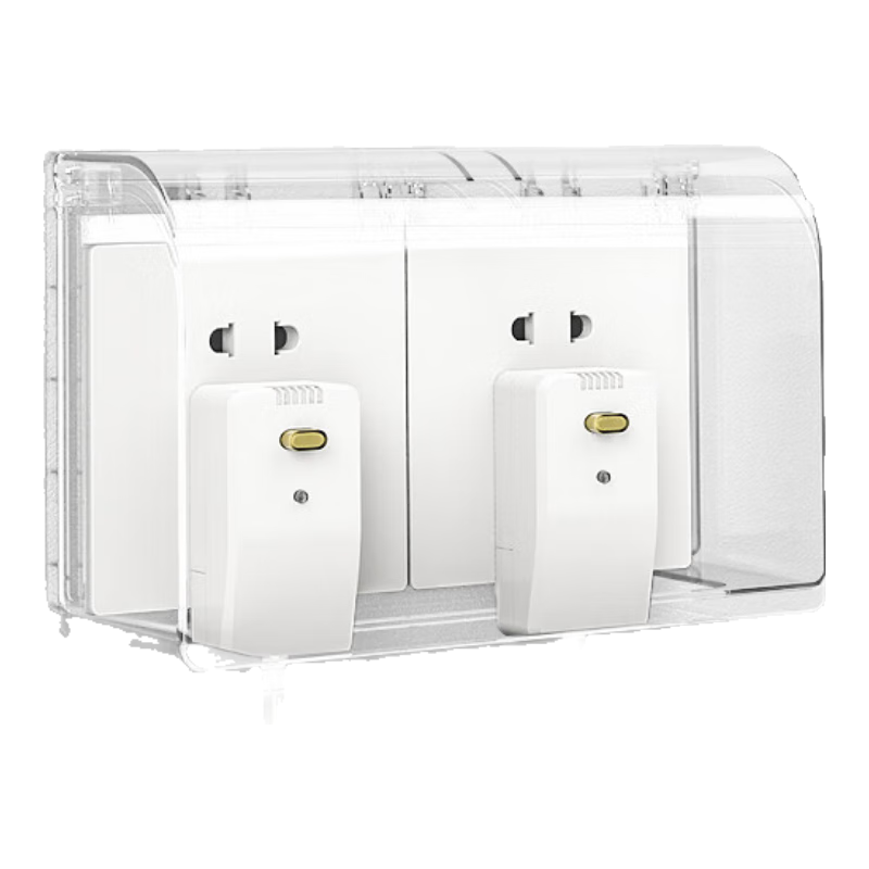 FDD 86-Type Self-Adhesive Raised Socket Waterproof Cover, Splash-Proof Box, Smart Power Socket Waterproof Case, Protective Cover, White Transparent Two-Gang Raised Waterproof Box