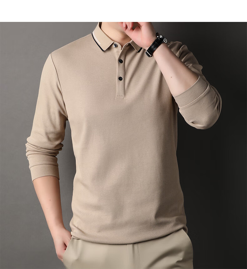 ROMON 100% Cotton Long Sleeve Men's Polo Collar Business Casual Knit Shirt Spring Autumn 13