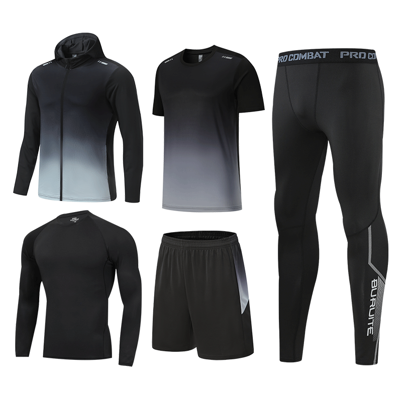 BURUITE Men's Running Sports Set, Basketball Badminton Fitness Wear, Quick-Dry High-Elasticity Training Morning Jogging Outfit, Tight-Fitting Clothes