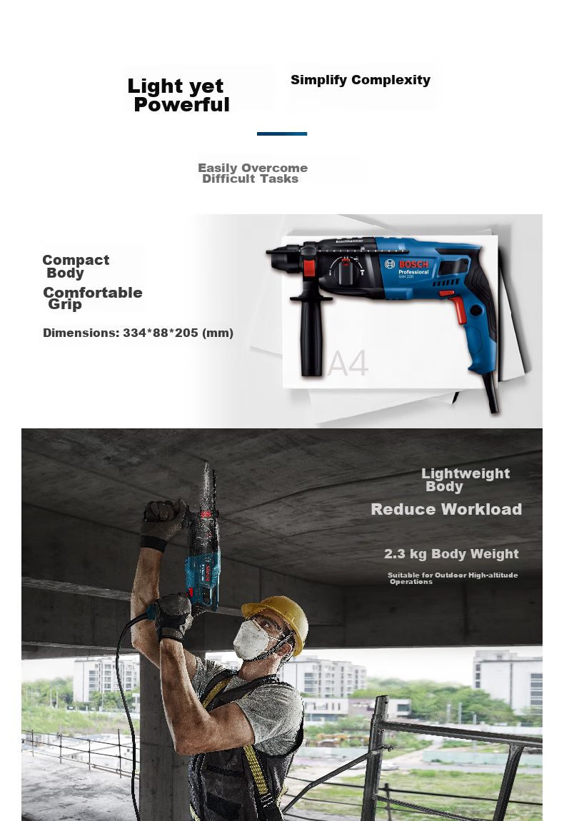 BOSCH Hammer Drill, Electric Drill, And Pick Three-In 2kg Lightweight Household Hammer Drill GBH220 with Drill Bits And Accessory Tool Box Set 9