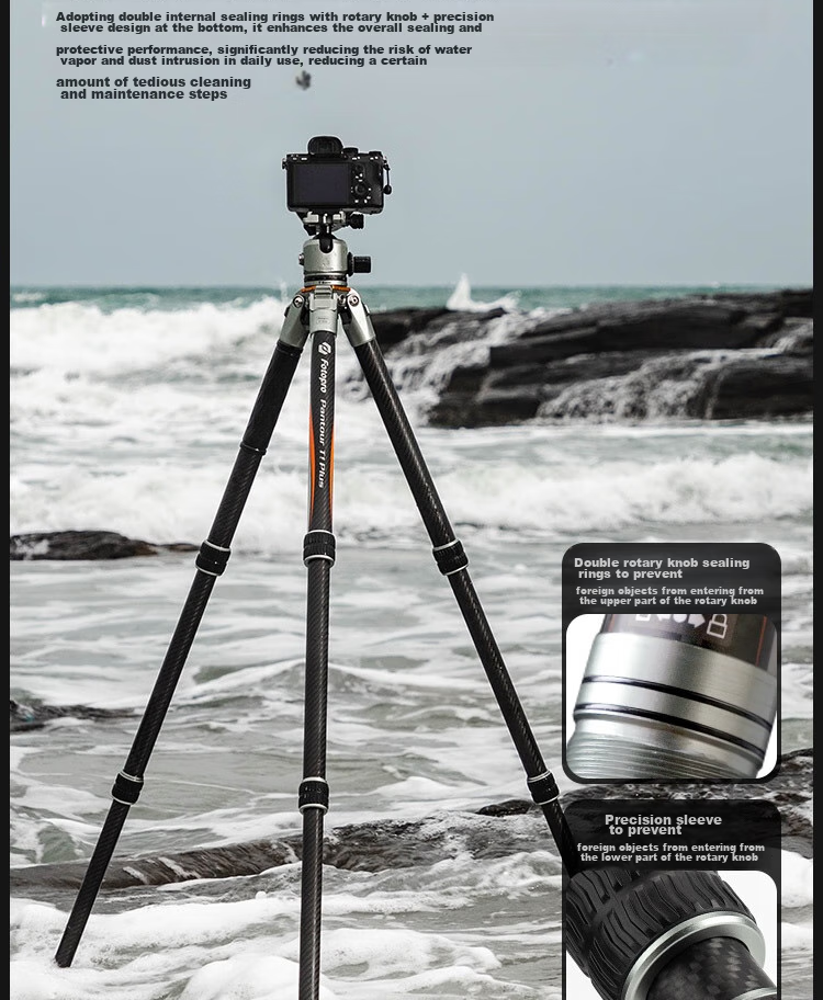 Fotopro T1 Plus without Center Column, 10-Layer Carbon Fiber, Multi-Expand Holes, Dual Panoramic Ball Head, All-Terrain Master-Level Photography And Videography Professional Camera Mirrorless Camera Tripod 14