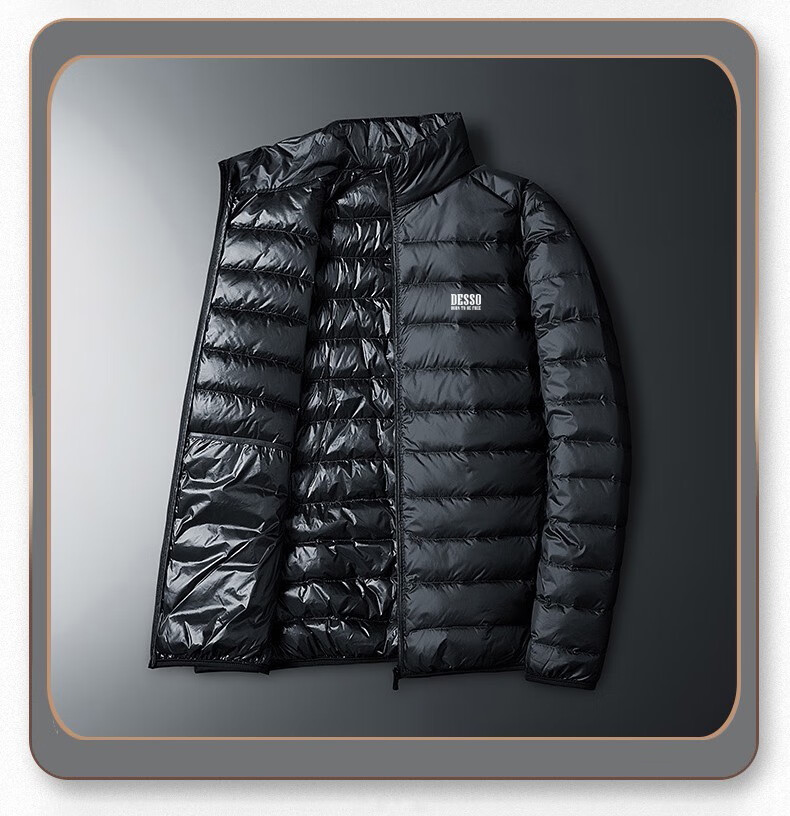 DESSO Tangshi Group Lightweight down Jacket for Men, Autumn And Winter Short Coat, Stand Collar, Solid Color, Cold-Resistant Menswear, Black, XL 7