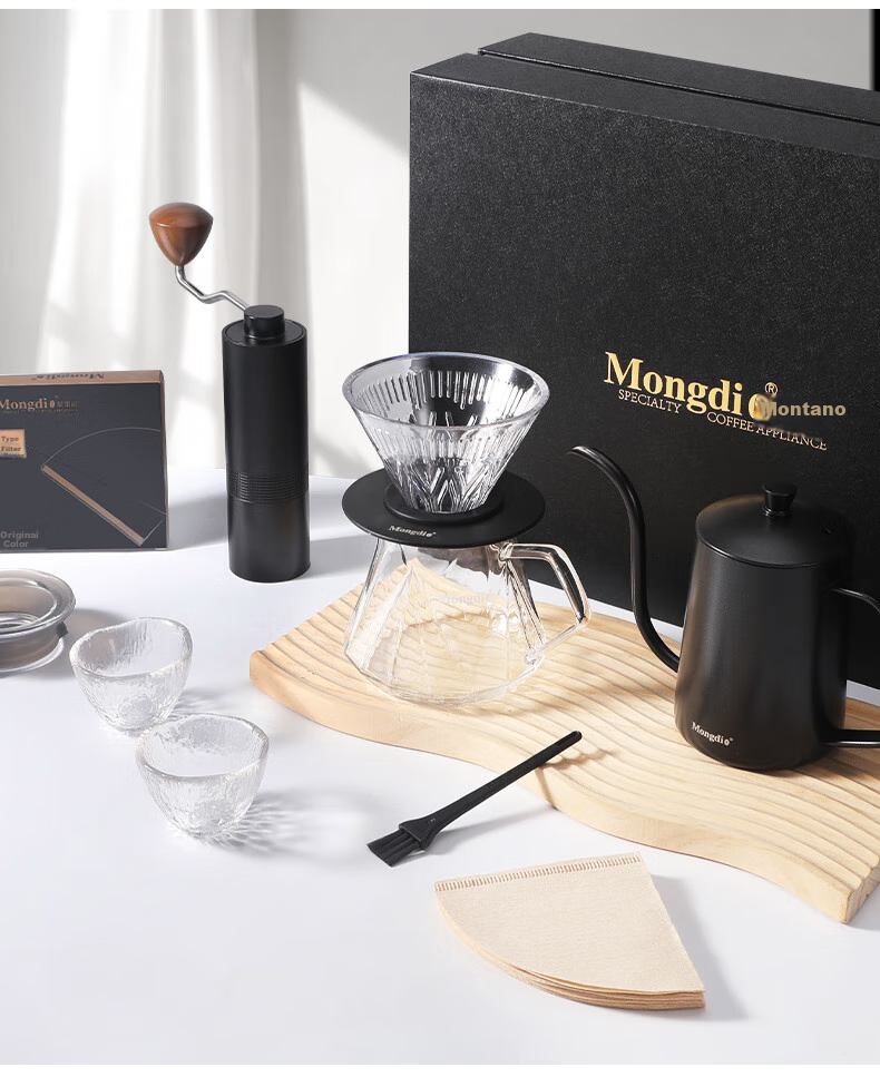 Mongdio Pour-Over Coffee Maker Set with Stainless Steel Grinder, Filter Cup, Coffee Filters, Pour-Over Kettle, Sharing Pot, 7-Piece Set 18