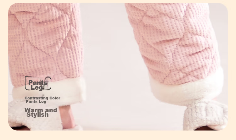 MiiOW Coral Fleece Three-Layer Padded Women's Pajamas, Ultra-Thick Fleece-Lined Warm Loungewear, Suitable for Outdoor Wear, Cherry Blossom Pink 33