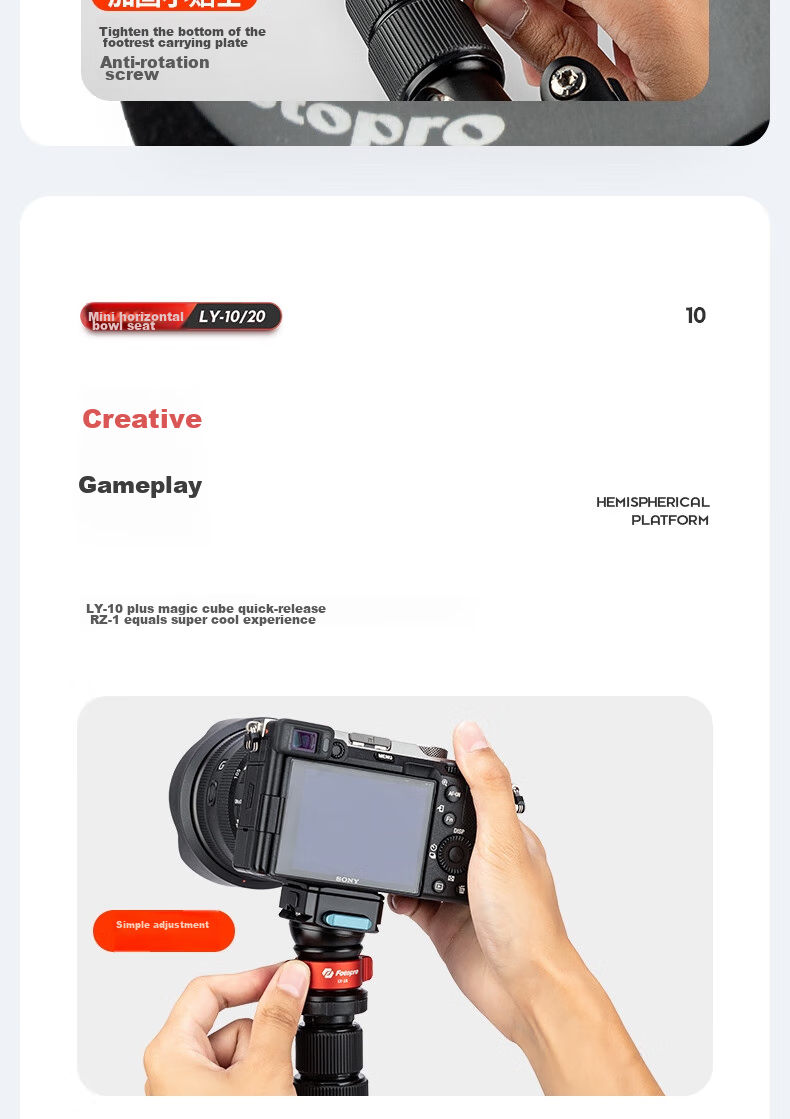 Fotopro LY-10pro Universal Photography And Video Camera Mirrorless Hydraulic Tripod Ball Head Mini Spherical Level Bowl Base 10
