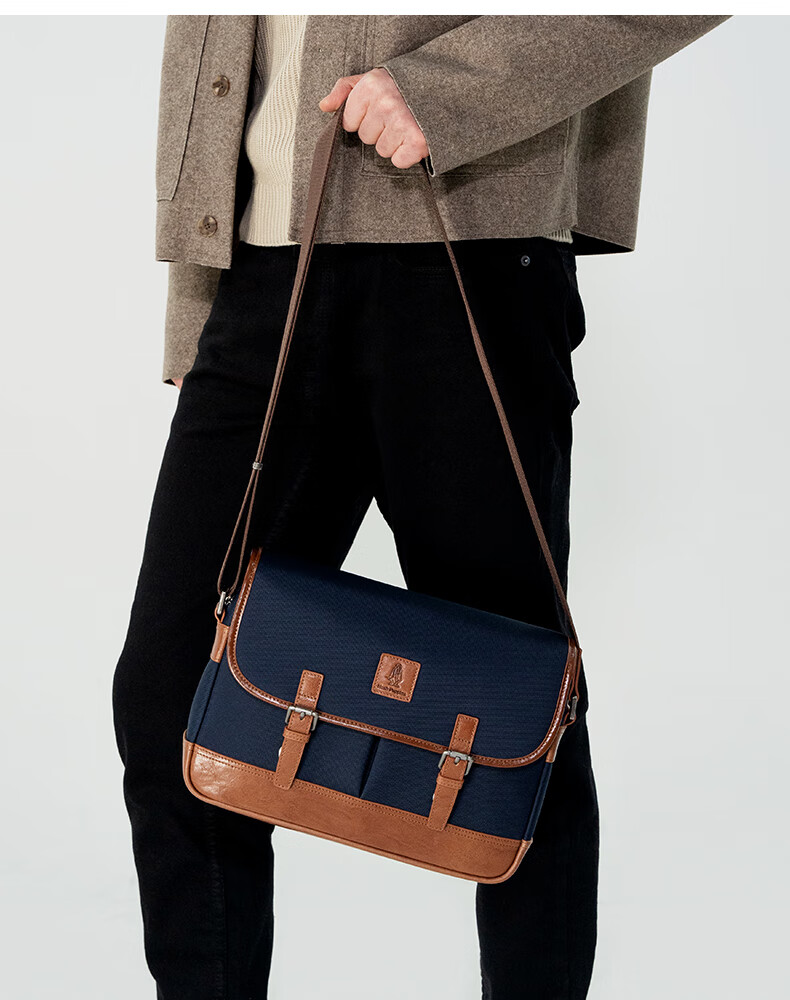 Hush Puppies Luxury Brand Men's Shoulder Bag, Casual Simple Crossbody Bag, Top-Grain Vintage Leather Small Square Bag, Blue 3
