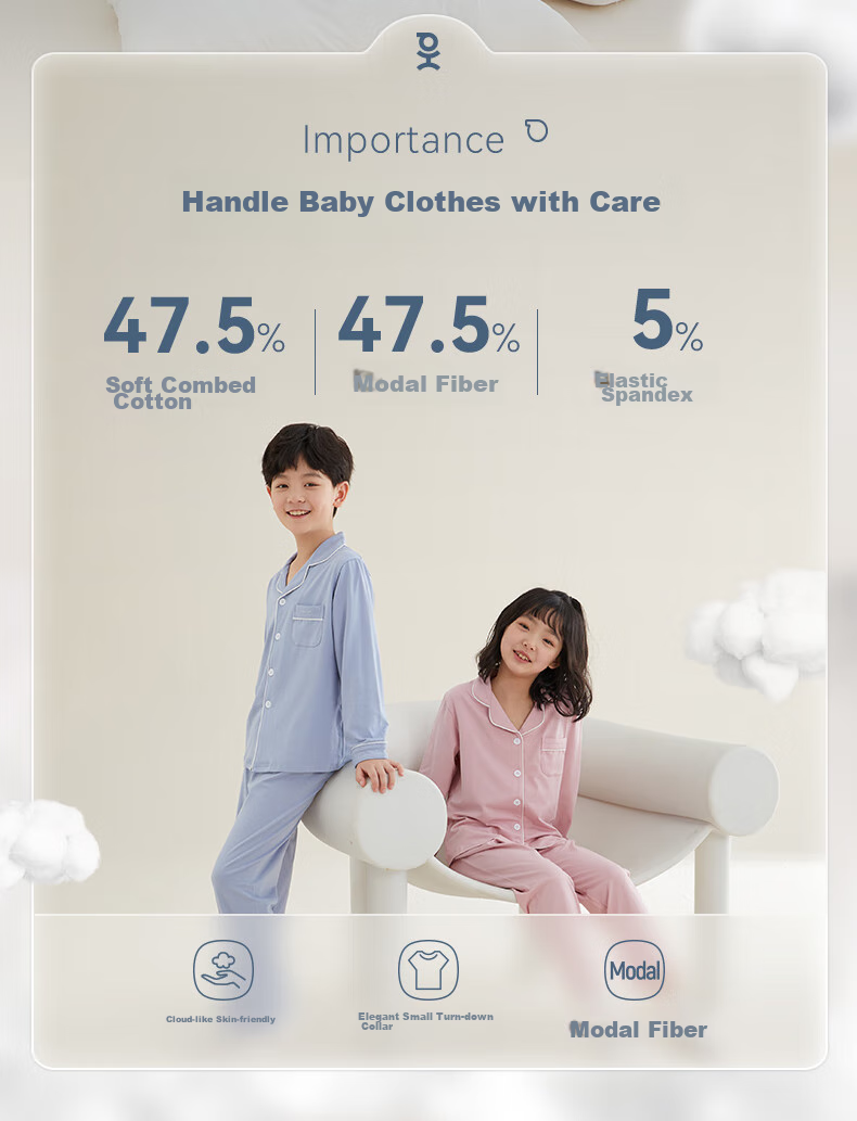 Hodo Children's Pajamas for Boys And Girls, Spring And Autumn Long-Sleeve Thin Modal Cotton Home Wear Set J3174, Shrimp Pink, Size 170 2