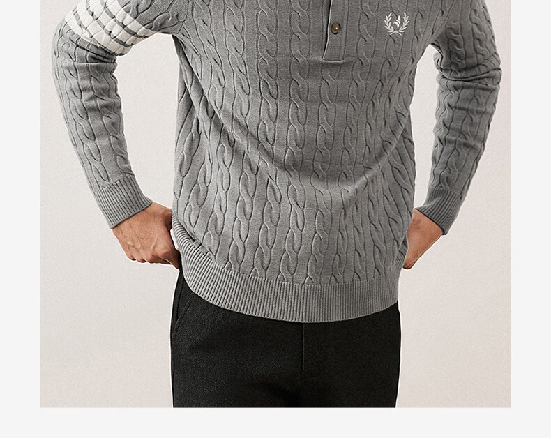 Navikail Italian Small Sailboat Antibacterial Warm Knit Sweater Men's Half-Zip Collar 1344044503 Gray XL/52 12