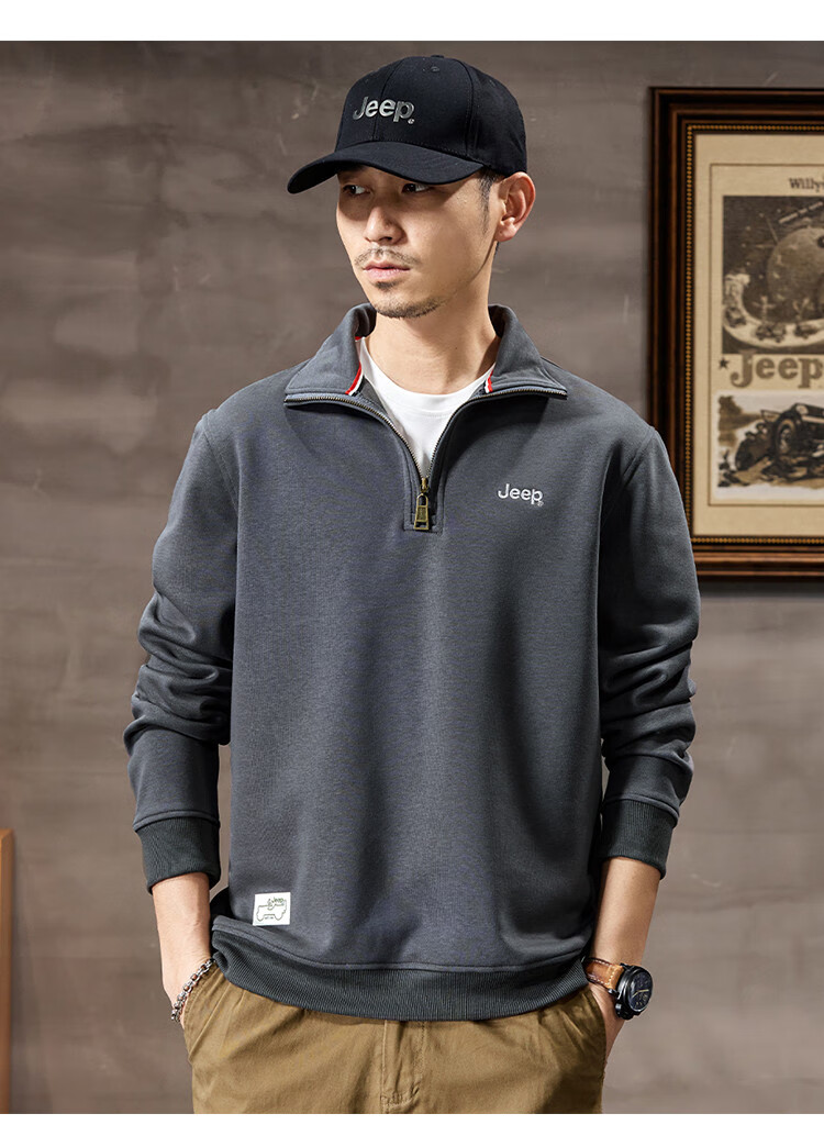 JEEP Spring And Autumn 2026 New Men's Sweatshirt with Lapel Collar, Versatile Casual Jacket, Loose-Fitting Sports Polo Collar Top for Men's Wear 14