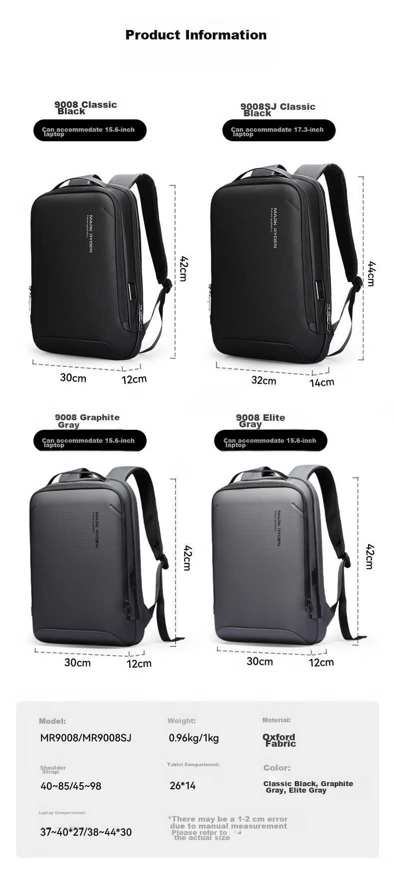 MARK RYDEN Backpack for Men, Lightweight Travel Bag, 17.3-Inch Laptop Bag with Wet And Dry Separation, MR9008 Elegant Black Upgraded Versio 4