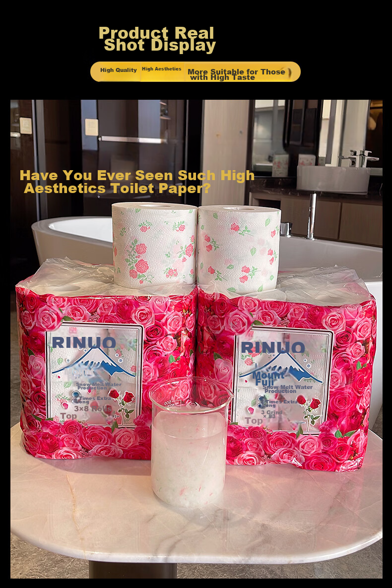 Rinuo Japanese Imported Rose Scented Toilet Paper, Water-Soluble And Quick-Dissolving, Core Roll Paper with Printed Pattern, 1 Pack 11