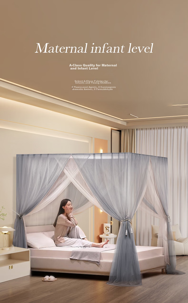 La Torretta Luxury Double-Layer Floor Mosquito Net, Width 1.5 × Length 2.0m - Ink Gray 3
