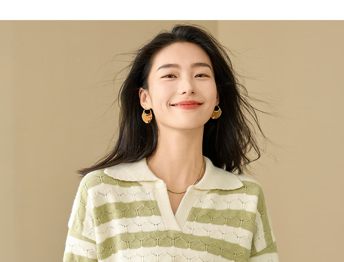 Chushen Spring Autumn Women's Knitwear Striped Textured Pattern Polo Collar Sweater Basic Top S143Z3010 18