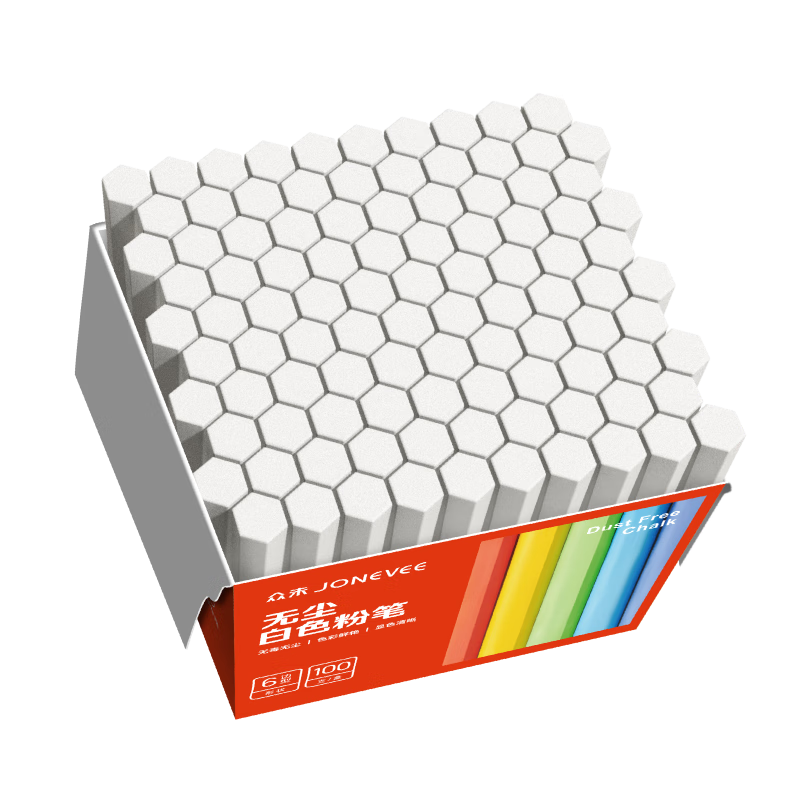JONEVEE White 100-Pack Dust-Free Chalk for Teaching, Kindergarten Blackboard, Teacher-Recommended Easy-To Blackboard, Specialized Children's Non-Toxic Writing Smooth