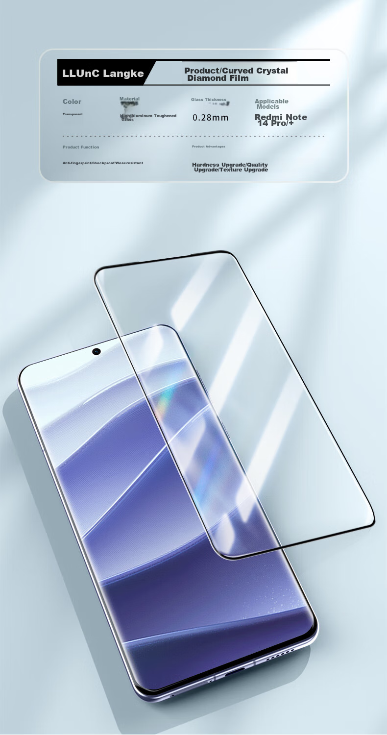 LLUNC [2-Pack] Tempered Glass Screen Protector for Xiaomi Redmi Note14 Pro/+, Curved Full-Screen Ultra-Thin Ultra-Clear Glass Anti-Fingerprint Shatterproof Phone Screen Protector for Xiaomi Redmi Smartphone 11