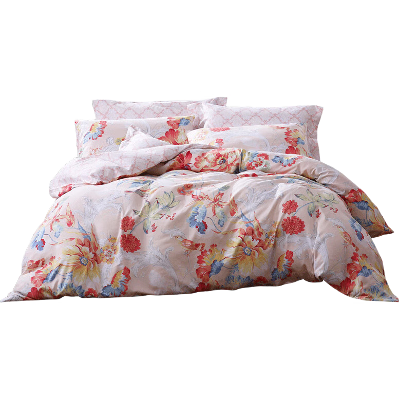 Fuanna Shengzhihua Four-Piece Bedding Set, 100% Polyester Double-Sided Brushed, Double Bed Sheet and Duvet Cover, 203x229cm, Pink