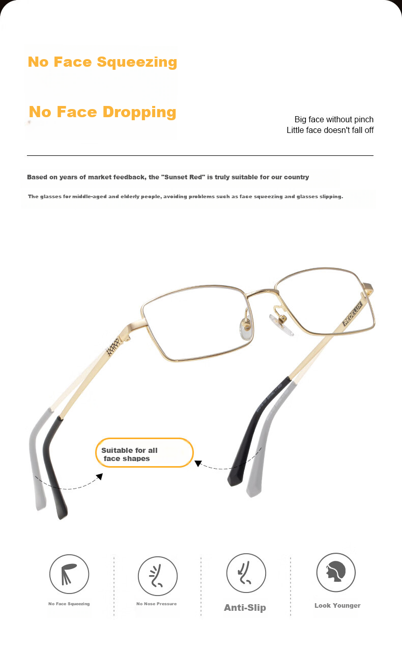 Xiyanghong Reading Glasses for Men, High Definition Anti-Blue Light Full Frame Durable Stylish High-End Reading Glasses E9106 Gold 150 Degrees 9