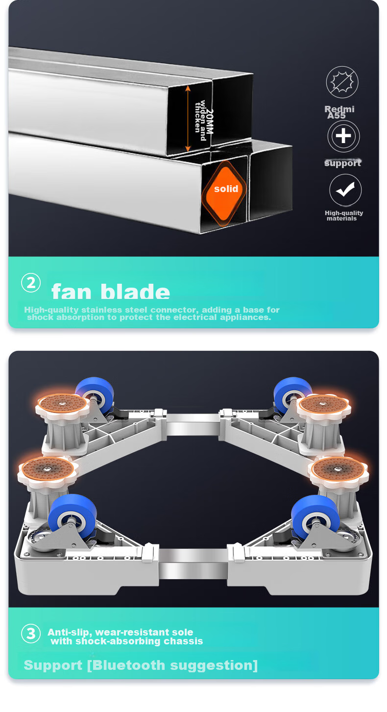 Beishi Washing Machine Stand Base, Fully Automatic Drum And Impeller Mobile Stand for Refrigerator And Air Conditioner, Height-Increasing Non-Slip Anti-Vibration Foot Pad, Universal Washing Machine Base for Multiple Brands 17