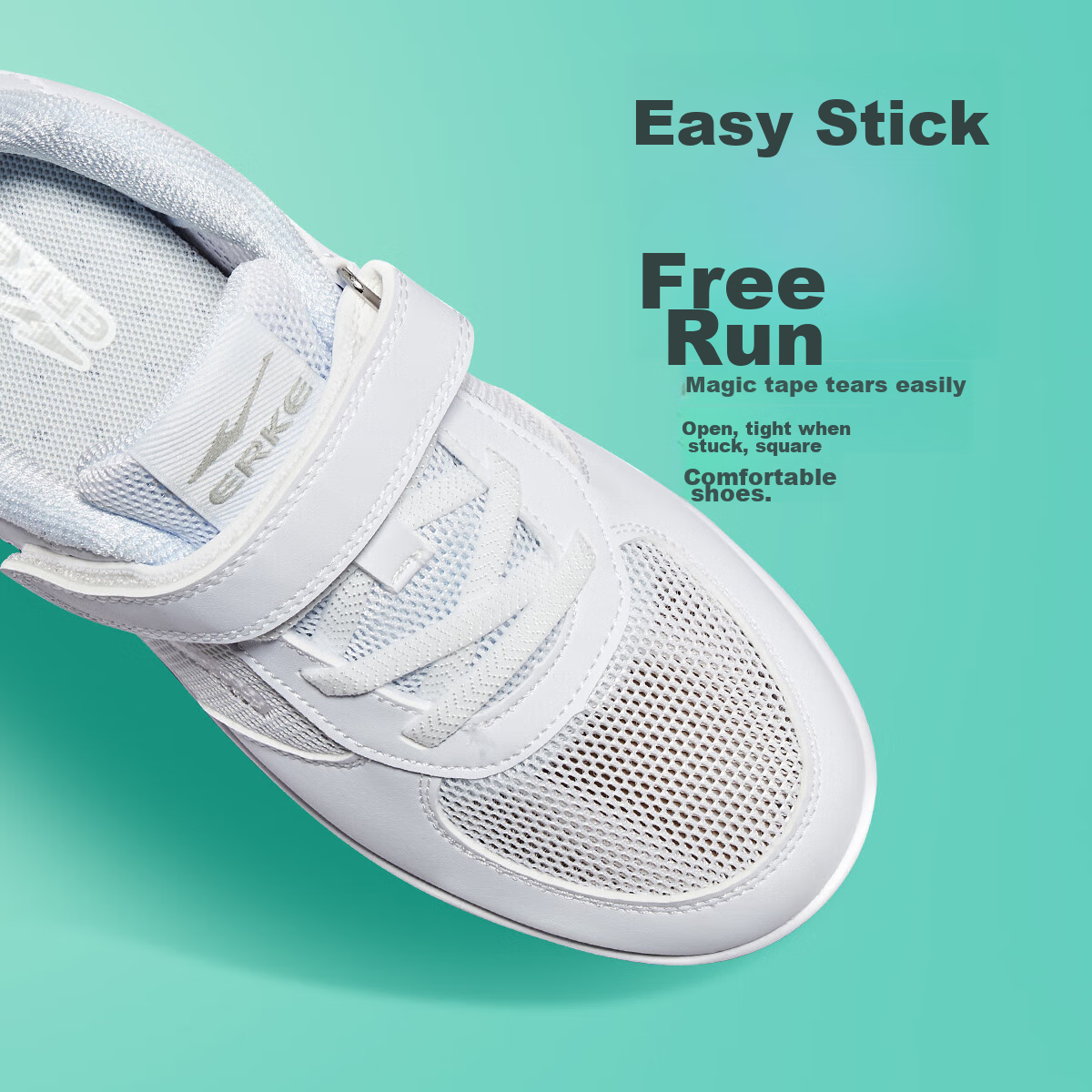 ERKE Children's Shoes, Boys And Girls, Big And Small Kids, White Skateboard Shoes, Children's Mesh Breathable Sneakers, 75122201141, Pure White, Size 38