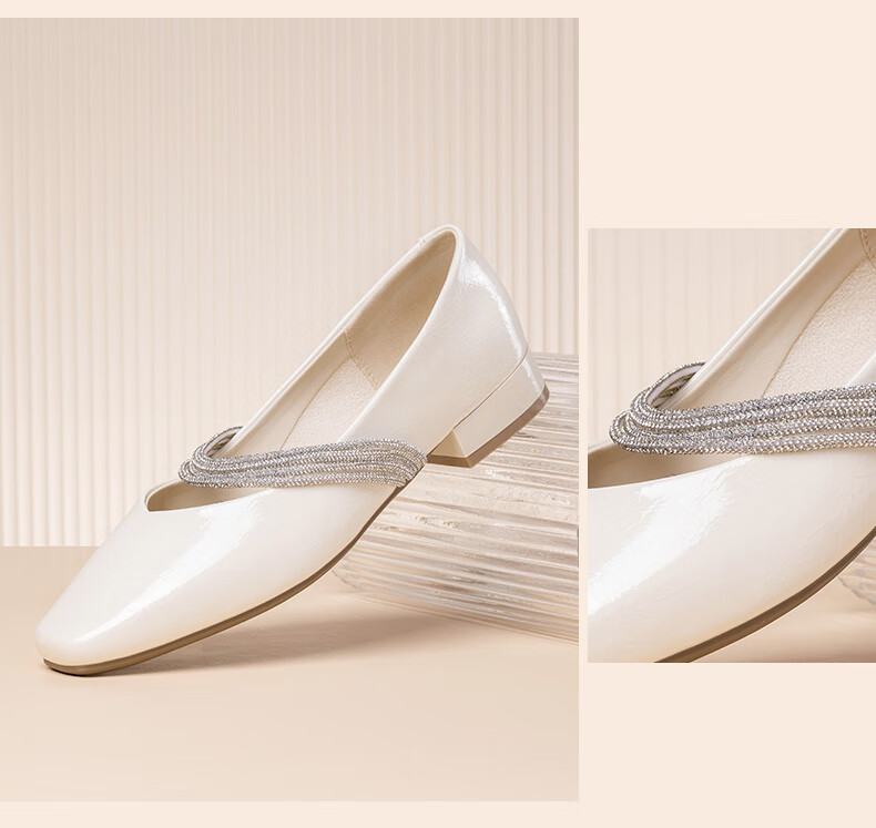 LAORENTOU Women's Single Shoes, Evening Wind Shoes, Mary Jane Heel, Elegant Rhinestone Chunky Heel, Fashionable Women's Shoes, LB15538, Beige, Size 35 7