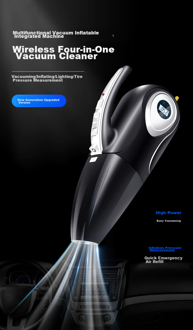 Jumu Car Air Compressor And Vacuum Cleaner, Dual-Use Wireless High-Power Four-In Machine, Portable Tire Inflator for Vehicles 2