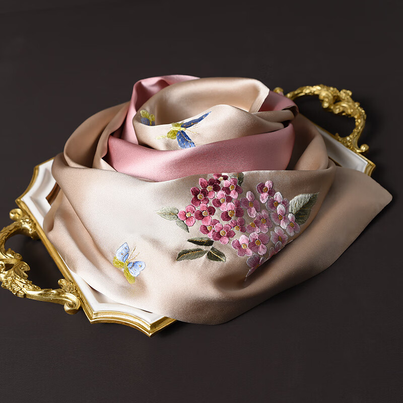 Hangsilu Suzhou Embroidery Silk Scarf for Women, High-Quality Mulberry Silk Embroidered Gift Box, Holiday Gift for Mom, Birthday Present for Elders