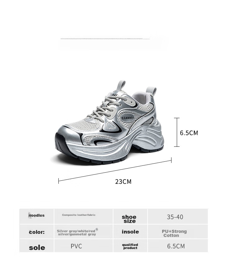 ZHR Dad Shoes for Women, Retro Thick-Soled Casual Shoes, Comfortable Mesh Breathable Sports Shoes for Women, JT07, Silver Gray, Size 37 7
