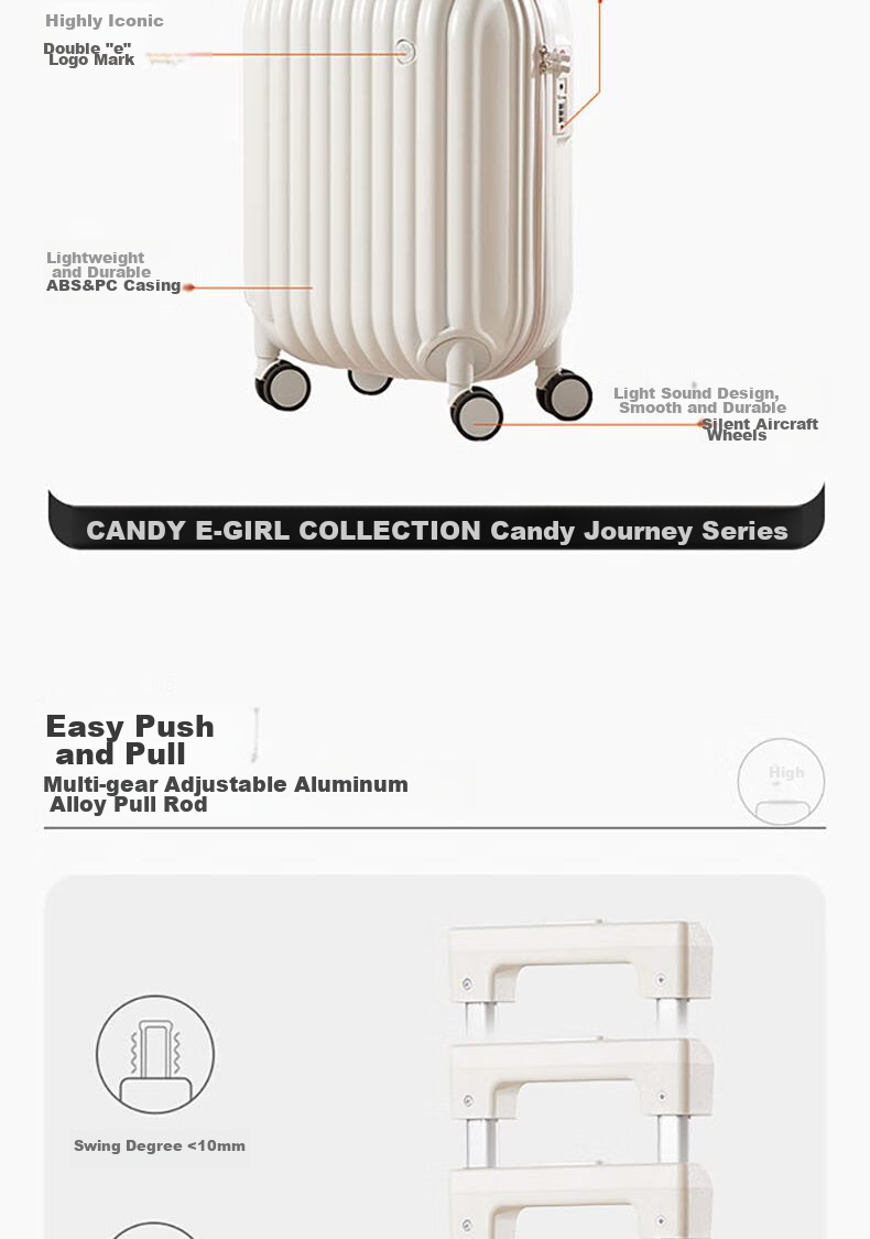 ELLASSAY Candy Series Luggage, 16-Inch Trolley Suitcase, Fashionable Case for Men And Women, Universal Password Lock, Portable Travel Case 2