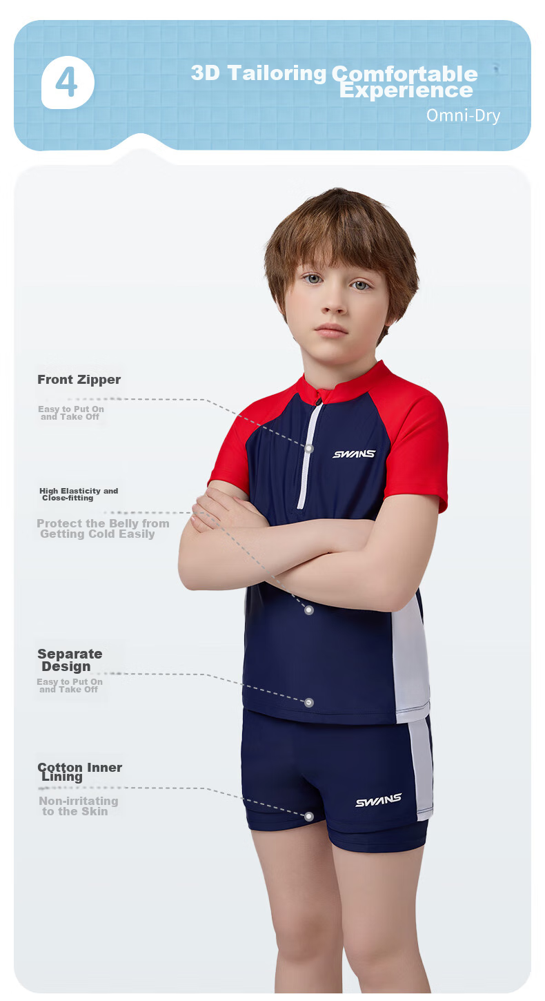 SWANS Children's Two-Piece Swimsuit for Boys, Sun Protection Quick-Dry Sports Swimwear for Older Boys 268 Navy Blue 140 9