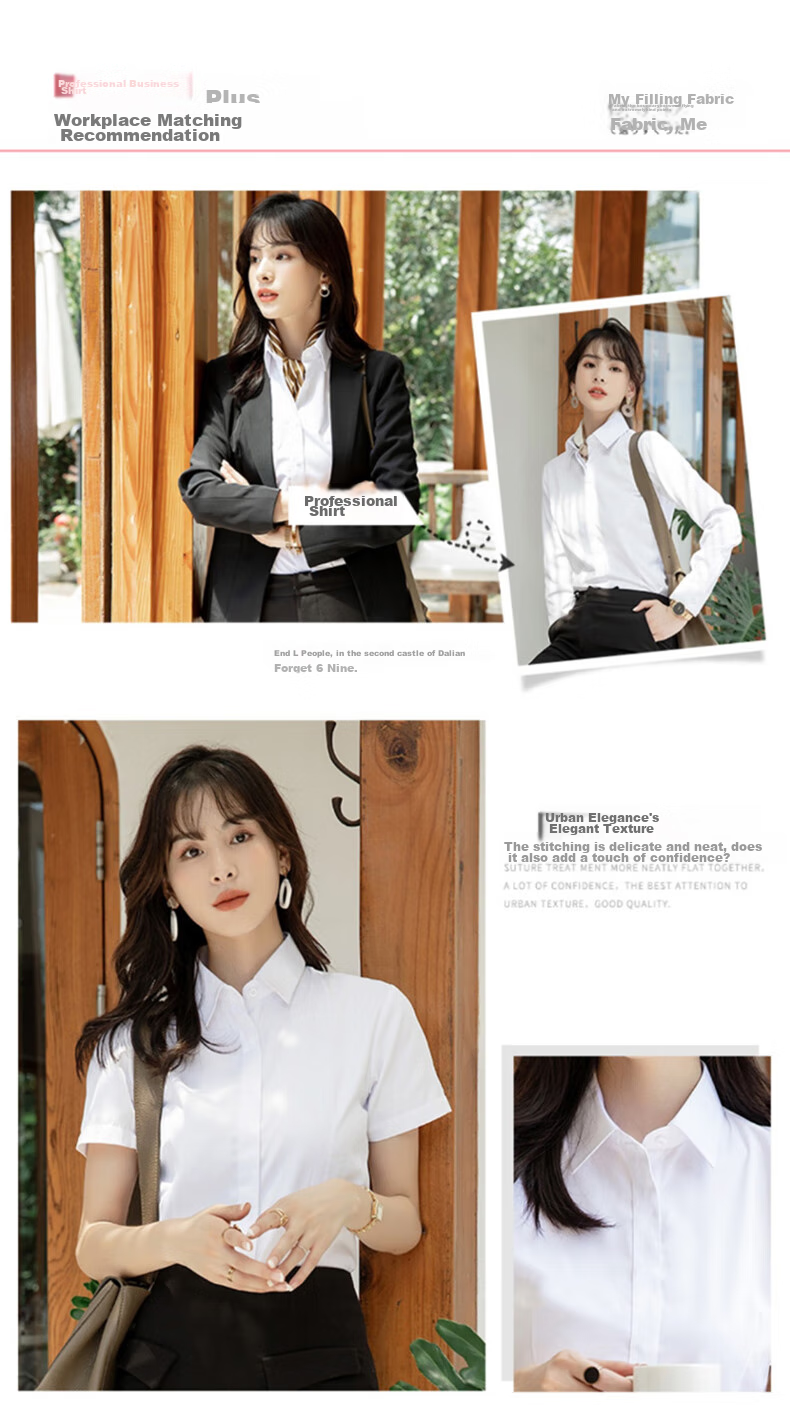 XUEXIMAN Short-Sleeve Shirt for Women, Work Uniform Blouse, Business Casual Slim-Fit Professional Wear, Summer Work Clothes, Square Collar, White 5
