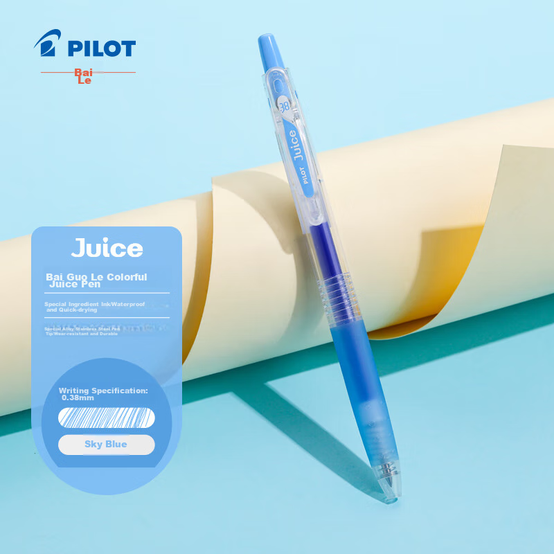 PILOT JUICE Gel Pen, Colorful Neutral Pen, 0.38mm Signature Pen, Retractable Ink Pen, Stationery, Student Planner Pen, High Aesthetic Value, Sky Blue LJU-10UF
