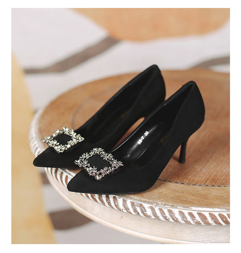 CARTELO Rhinestone Pointed Toe Pumps with Snowflake Buckle, KCC-6688 Black (3cm), Size 38 15