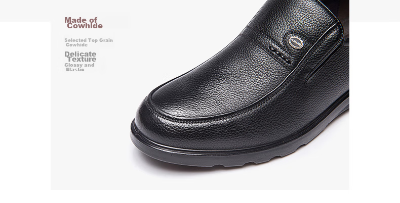 Aokang Men's Leather Slip-On Round Toe Comfortable Business Casual Shoes, Black, Size 40 4