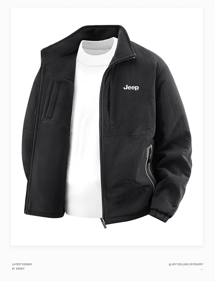 JEEPJEEP Men's Autumn Winter Jacket, Turn-down Collar, Loose Fit, Waterproof, Reversible, Casual Fleece Lined Coat, Gray, XL 3