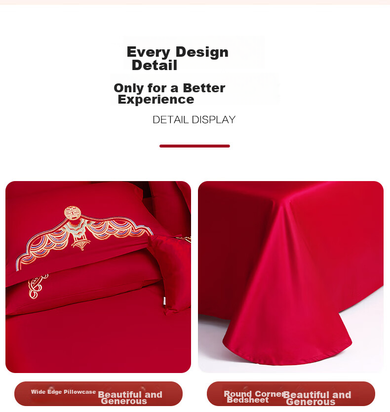 BEYOND Home Textiles Wedding Four-Piece Set, Pure Cotton, Red Traditional Embroidery, Dragon And Phoenix Wedding Bedding Set, Long-Teng Fengyue, 1.5 Meters 10