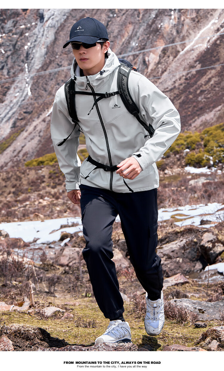 Pioneer Camp Men's Seal Softshell Jacket Spring Autumn Outdoor Mountaineering Waterproof Windproof Fleece Lined Warm Running Sports Jacket 11