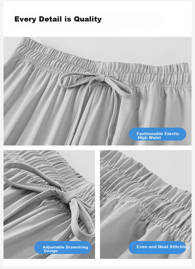 FitonTon Slim Ice Silk Sun Protection Wide-Leg Pants for Women, Summer Cool Thin High-Waist Draping Slimming Straight Casual Pants 11