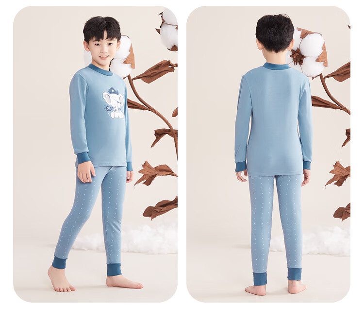 Hodohome Children's Autumn Underwear Set, Girls' Pure Cotton 7A Grade Antibacterial Semi-Turtleneck Thin Warm Underwear Set 118 150 27