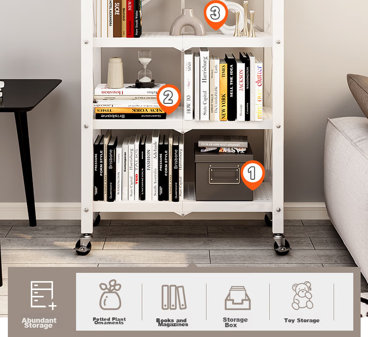 Yicainianhua Floor-Standing Bookshelf for Living Room, No Installation Required, Movable Folding Iron Art Bookcase, Book Storage Rack 6060 3
