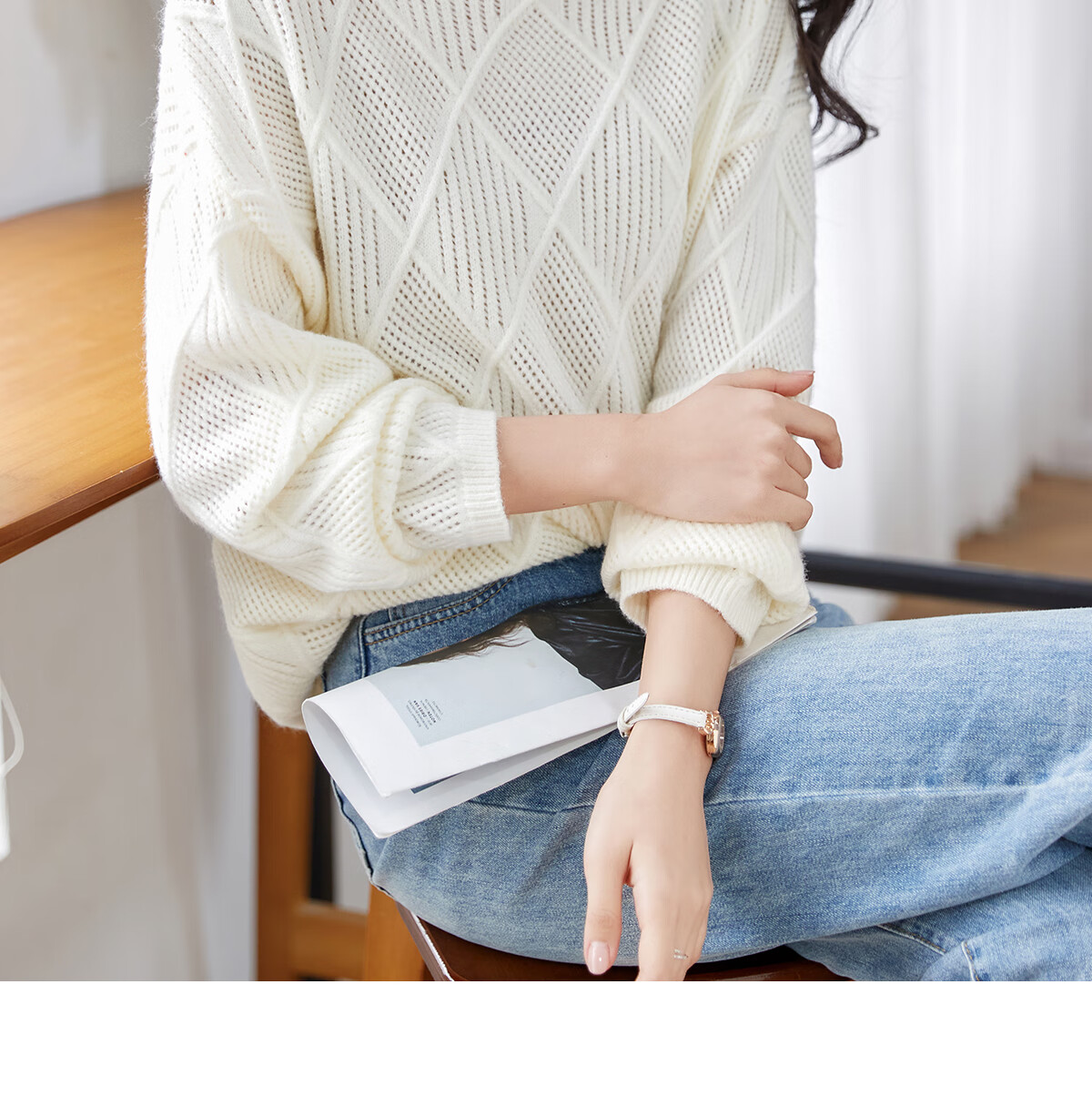 She Enjoy Textured Versatile Diamond Cable Knit Round Neck Sweater Women's Inner and Outer Wear Knit Top T53Z051 21