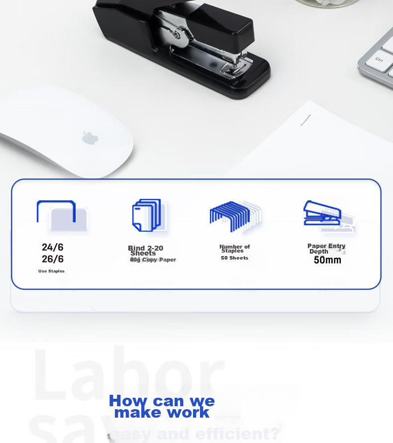 Deli Low-Force Stapler/Binders/Binders, One-Button Press, Compatible with #12 Staples, Black 0477 1