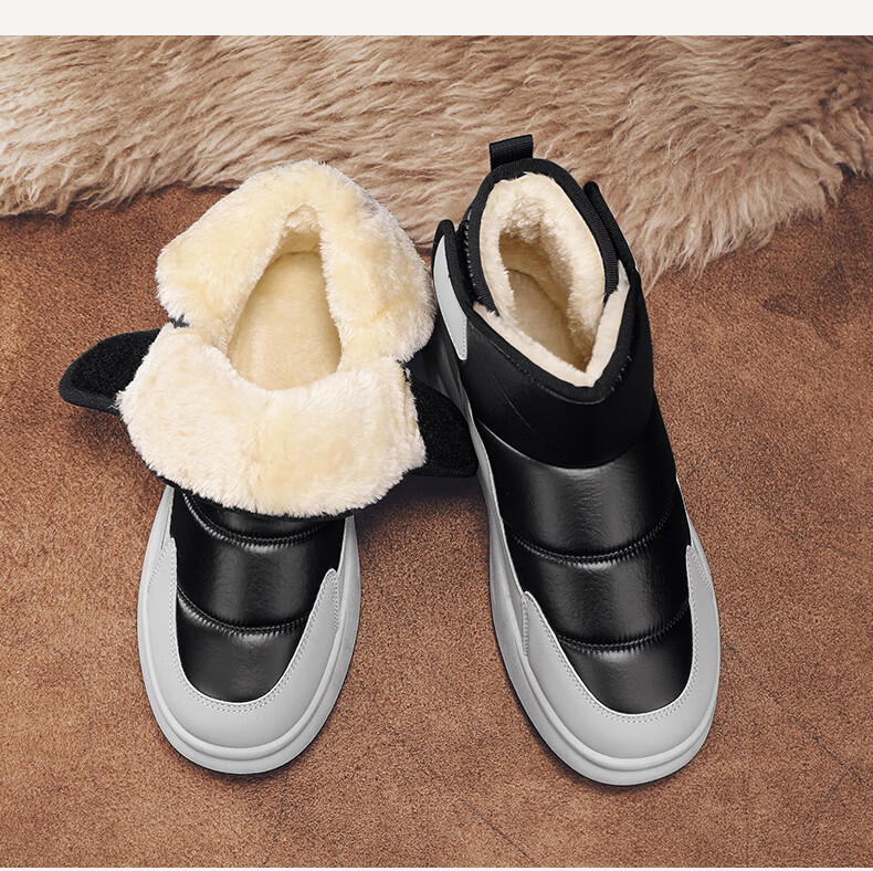 Warrior Men's Snow Boots 2025 Autumn Winter New Fleece-Lined Northeast Cold-Resistant Warm Outdoor Cotton Shoes Black 43 11