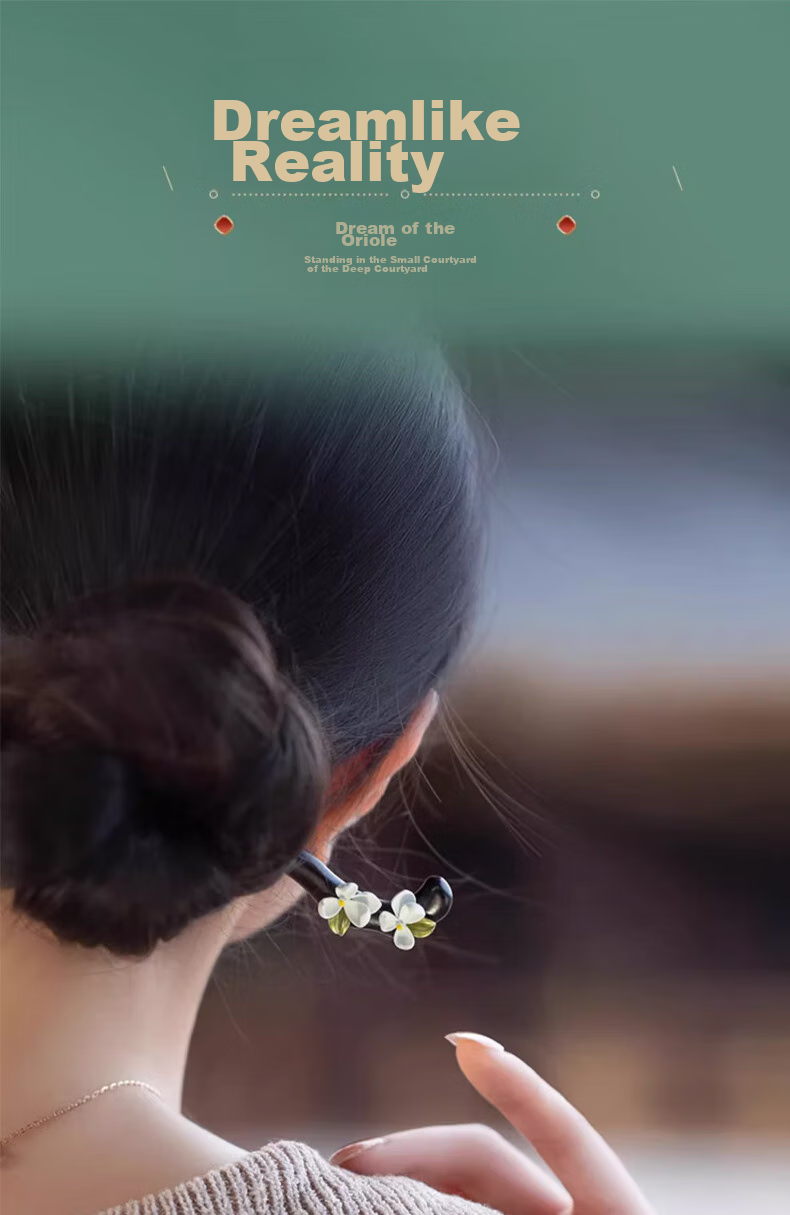 Gunai Wooden Hairpin, Jasmine And Gardenia Floral Vintage Style Hair Accessory, Hanfu Hair Stick, Headdress, Women's Day Gift for Girlfriend 2