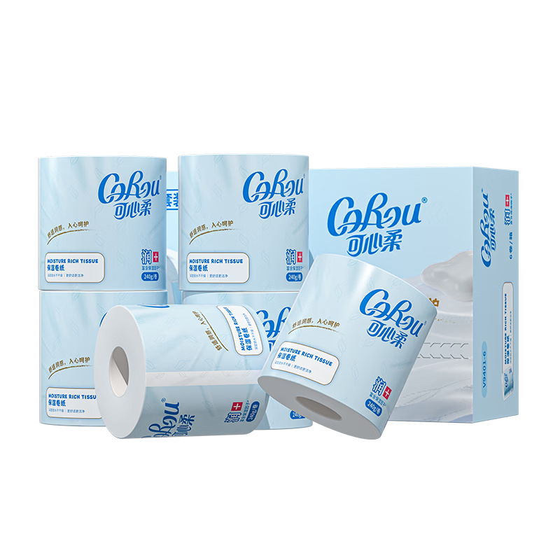 COROU 4-Ply Extra Thick 240g/roll*6 Rolls Moisturizing Toilet Paper with Core, Cloud-Soft Tissue for Bathroom Use