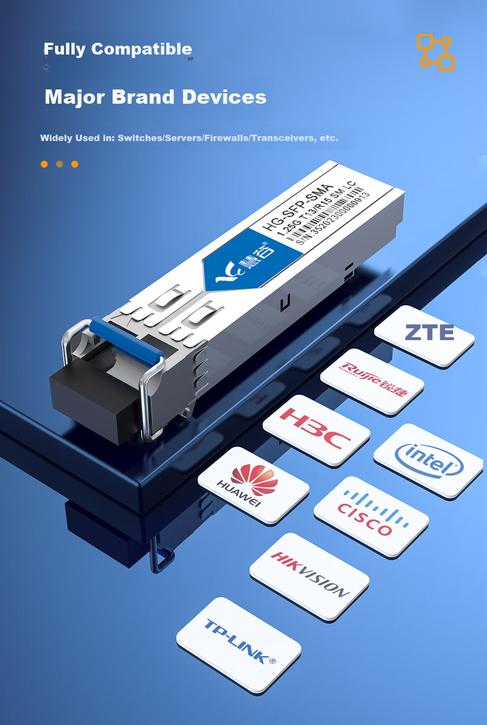 Huigu Gigabit Optical Module, Single-Mode Single-Fiber 1.25G SFP Fiber Optic Module, LC Interface, Transmission 20km, 1 Pair, HG-SFP 4