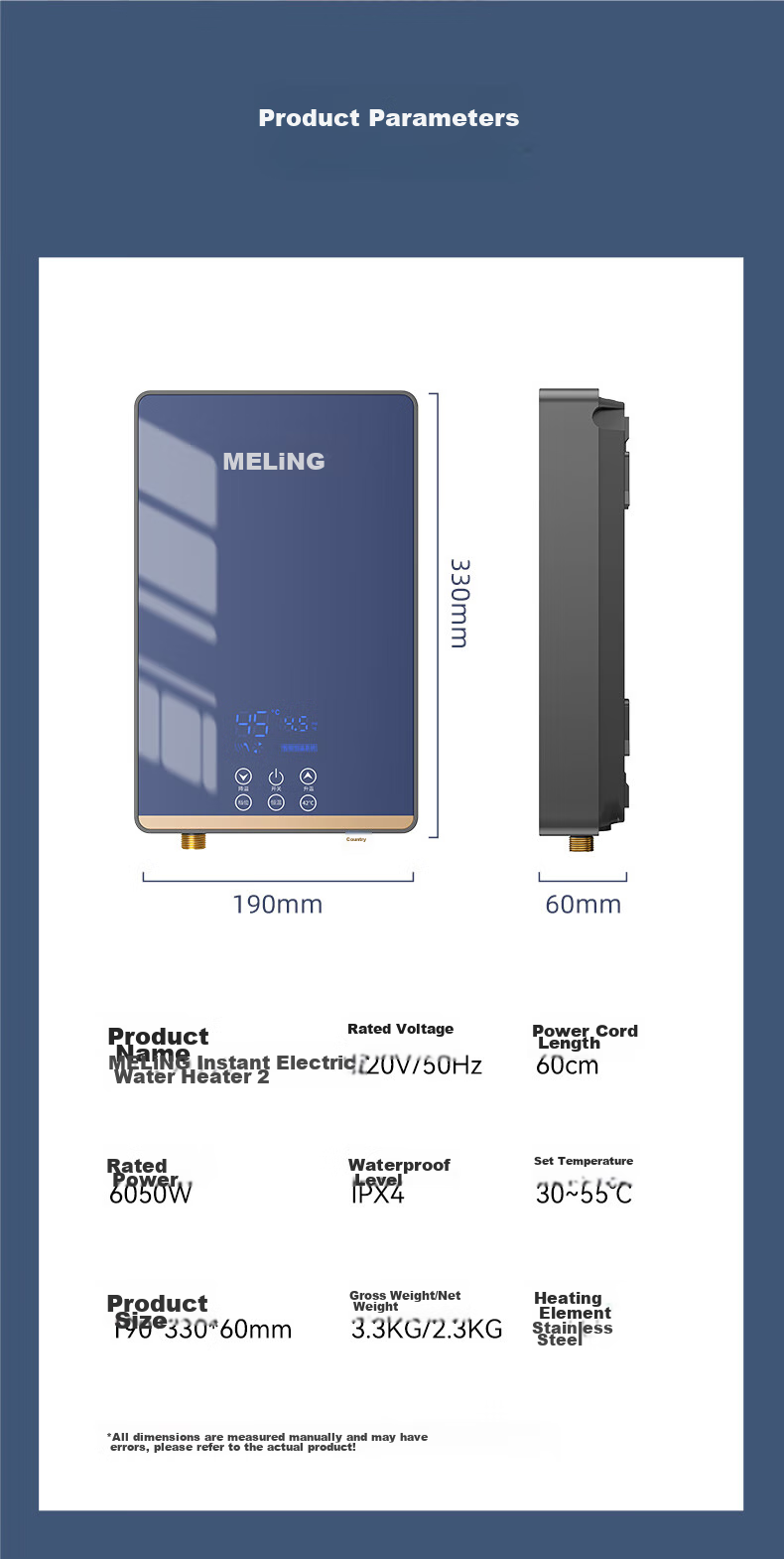MeiLing Instant Hot Water Heater Mini Kitchen Treasure Fast Heating Household Electric Water Heater 5500W Adjustable Temperature Bathroom/rental House Shower No Storage Water Heater MJR-DC5550S 15