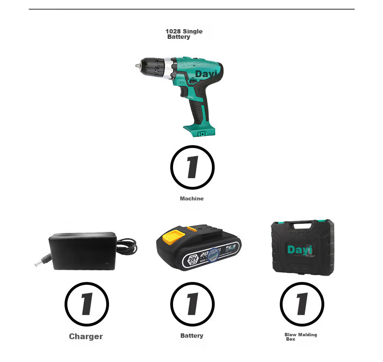 Dayi Electric Drill, Lithium Battery Drill, Electric Screwdriver, Multifunctional Home Power Tool Set, Hand Drill 1028 with Dual Batteries 19