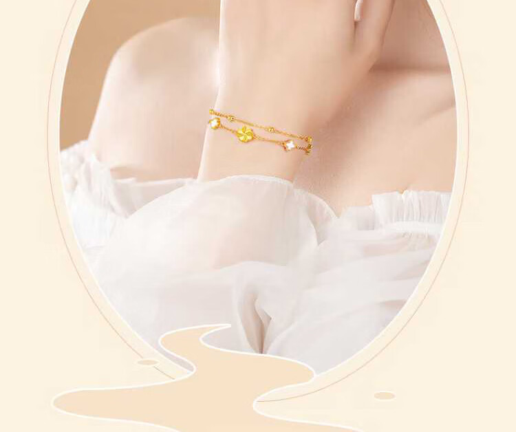 Qike Gold Bracelet for Women, 2026 New Four-Leaf Clover Design, 9999 Pure Gold Bangle, High-End Practical Birthday Gift for Ladies 1