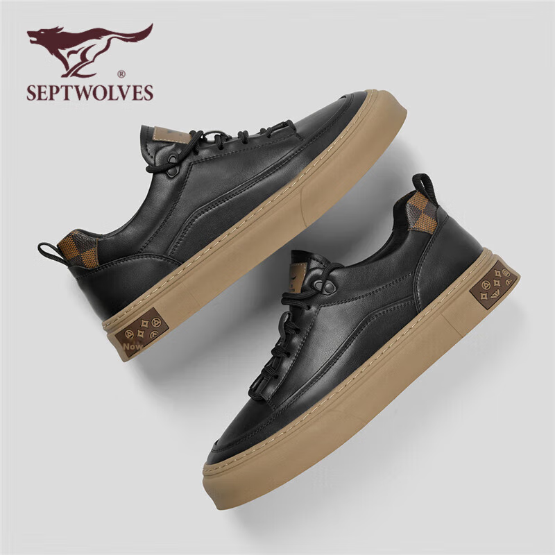 SEPTWOLVES Men's Versatile Sneakers, Casual Shoes, Leather Shoes for Men W8333763399 Black Size 39